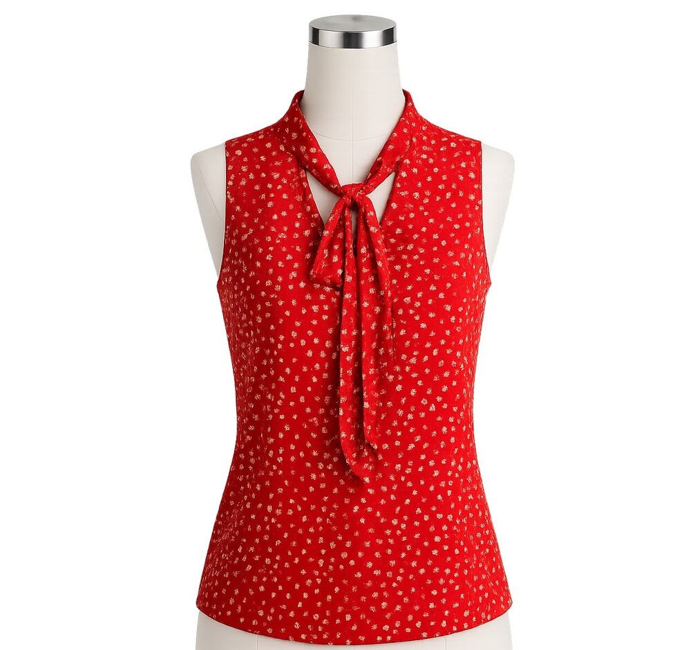 Banana Republic Factory Red Floral Tie Neck Blouse - Size Small